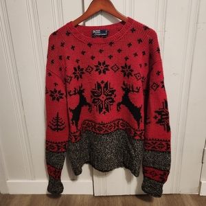 Vintage Polo Ralph Lauren Christmas Hand Knit Raindeer Snowflake Sweater